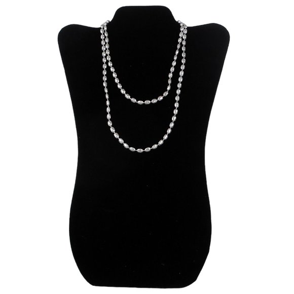 Beaded Necklace Gray Oval Plastic 35 In. Single Strand Retro Vtg 80s Minimalist - Picture 1 of 6